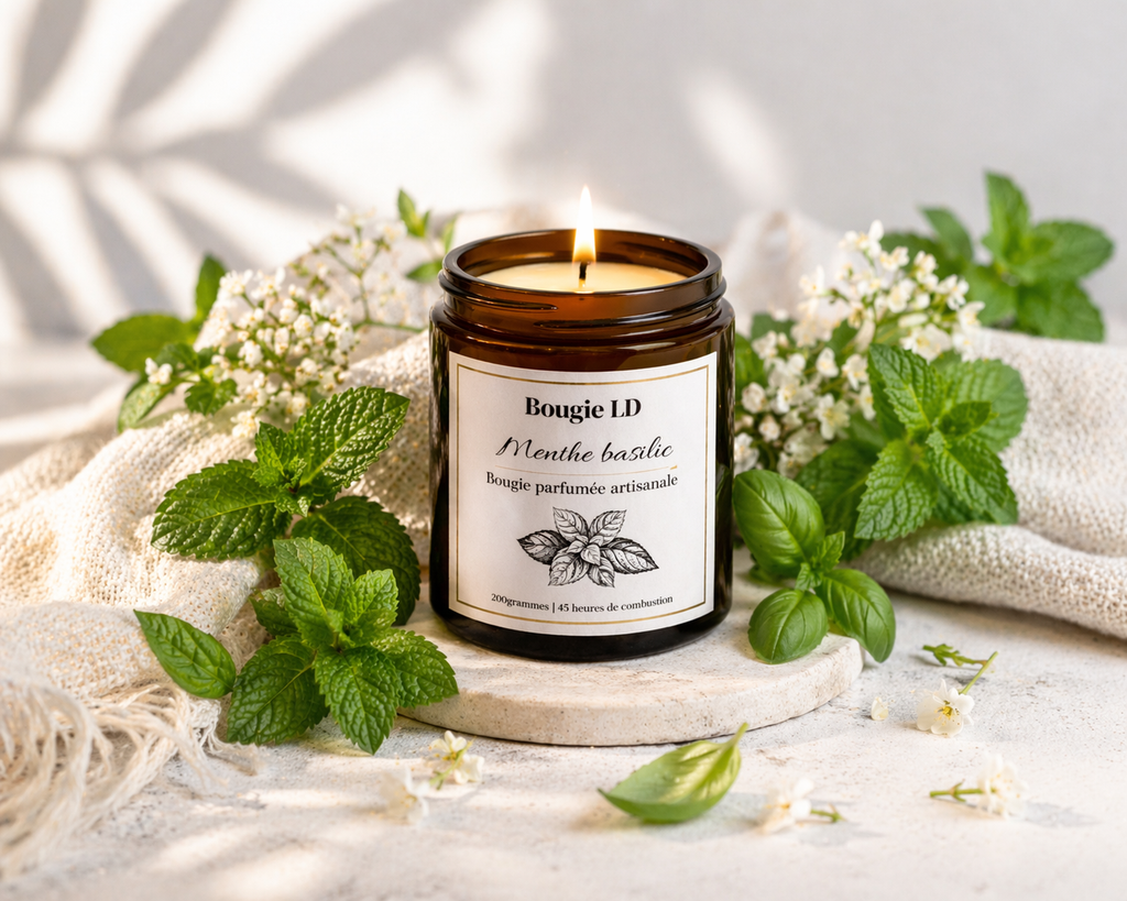 🌿 Bougie parfumée Menthe basilic artisanale